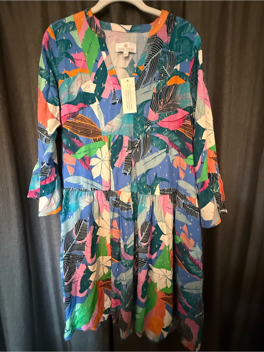 Susan Graver Multicolor Tropical V-Neck Top